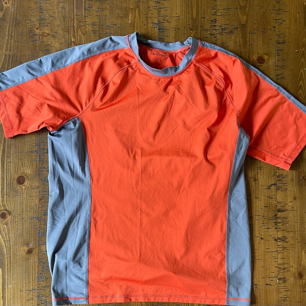 Lands End Men's Orange and Gray Rashguard Shirt. Size L (40-42)